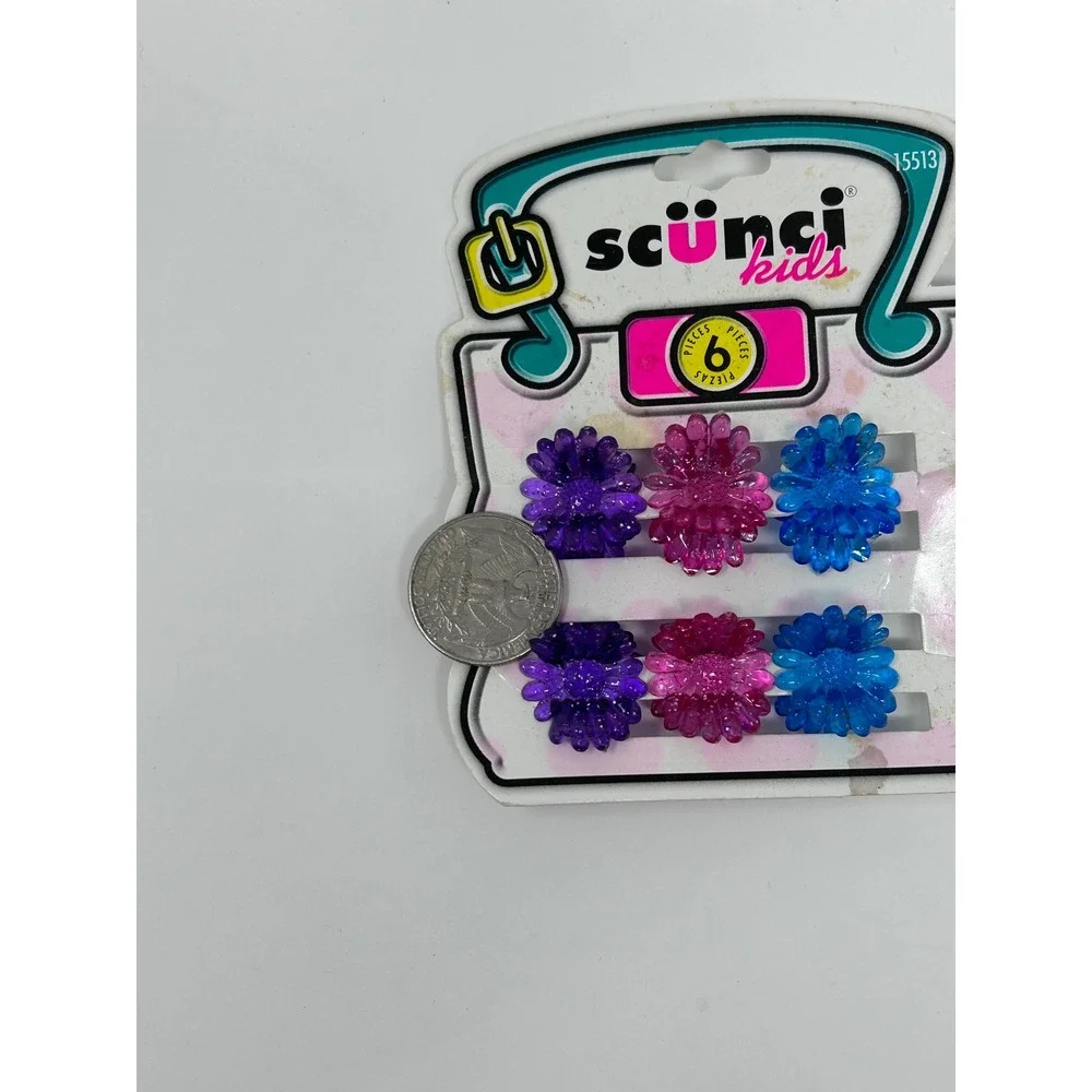 Vintage 1999 Scunci Kids Flower Hair Clips‎ 6pc Glitter Daisy Purple Pink NOS